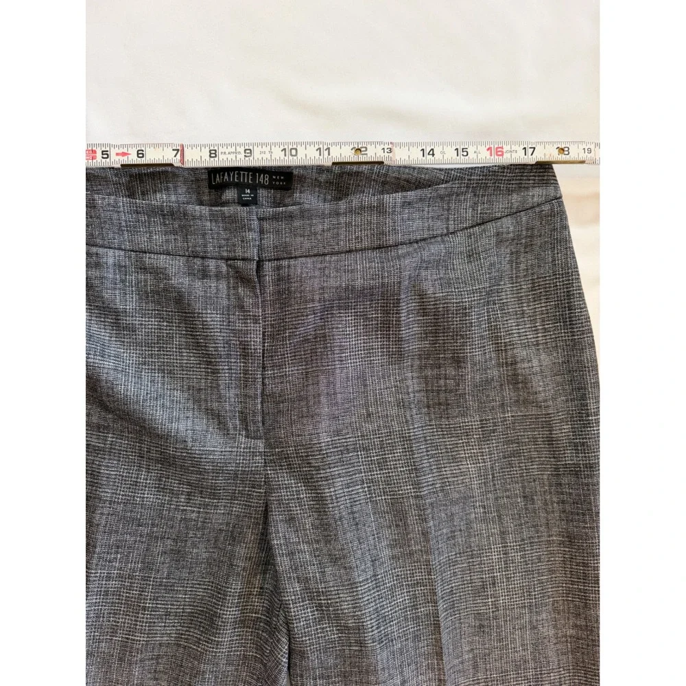 Glen Plaid Virgin Wool‎ Blend Dress Pants Grey Lafayette 148 New York Size 14